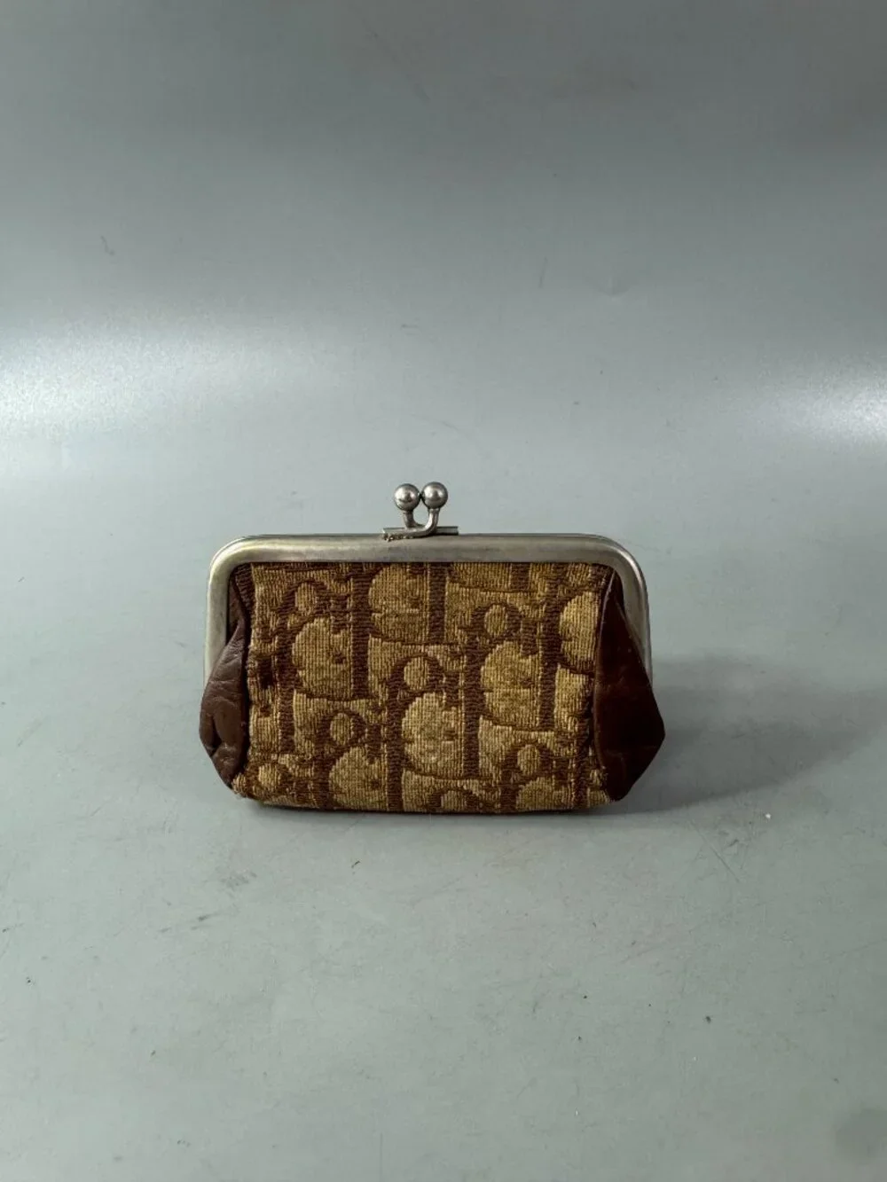 Vintage Christian Dior 1970 - 1980 Trotter Monogram Kiss-Lock Coin Purse - Brown